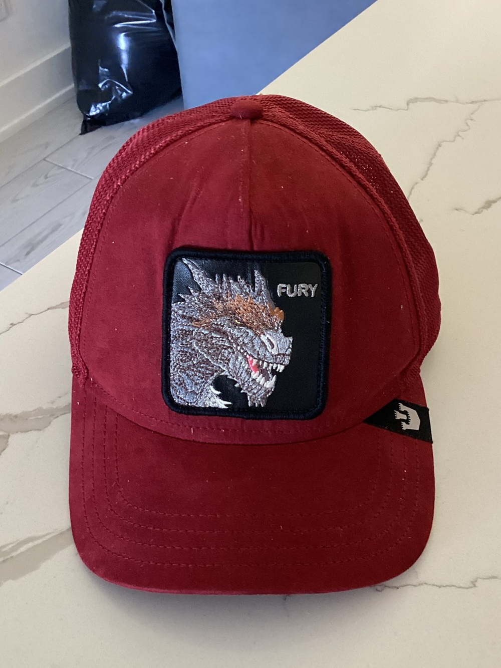 Maroon Embroidered Dragon Mesh-Back Cap